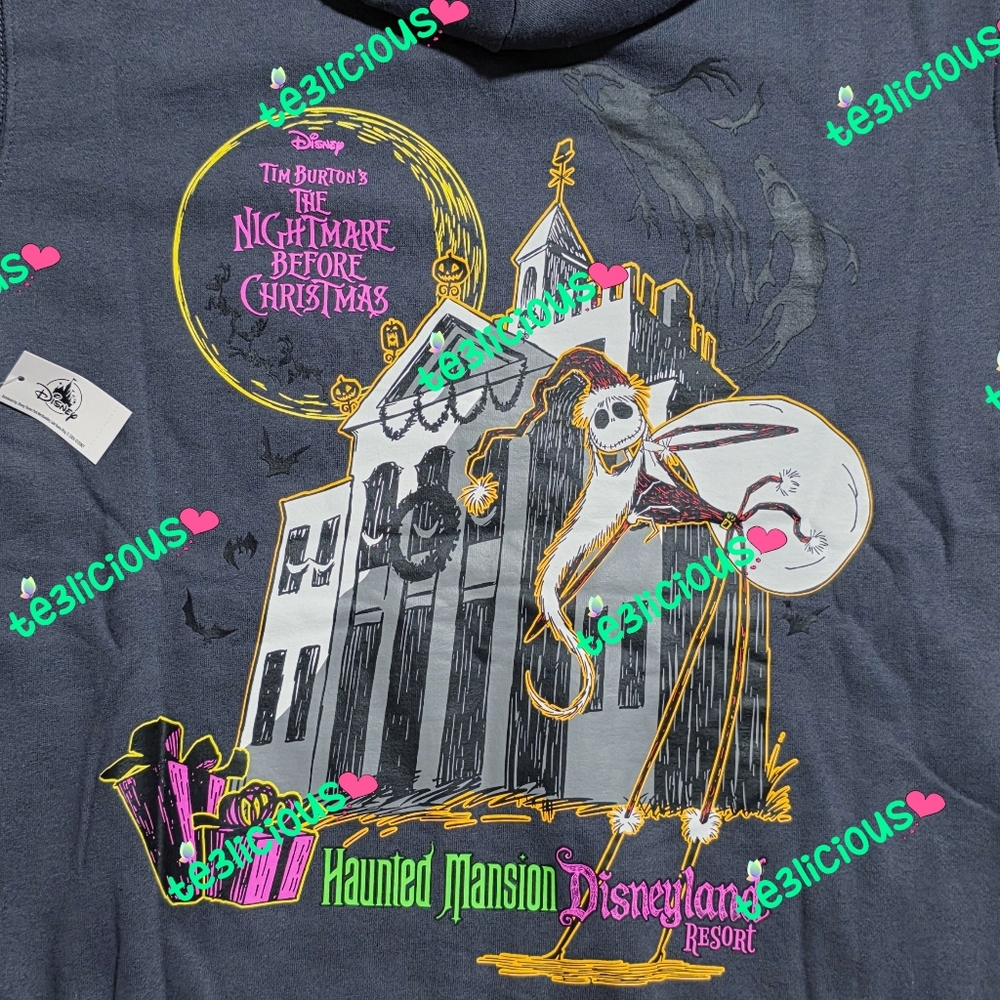 2025 DISNEYLAND NIGHTMARE BEFORE CHRISTMAS HAUNTED MANSION GRAY ZIPPED HOODIE - Picture 2 of 5